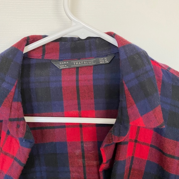 Zara Trafaluc Navy Red Plaid Flannel Shirt - Picture 4 of 4